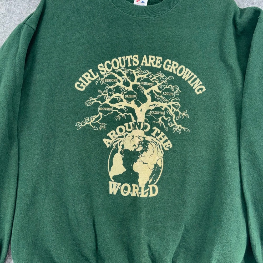 Vintage Jerzees Girl Scouts Growing Around The World Sweatshirt Green XL USA
